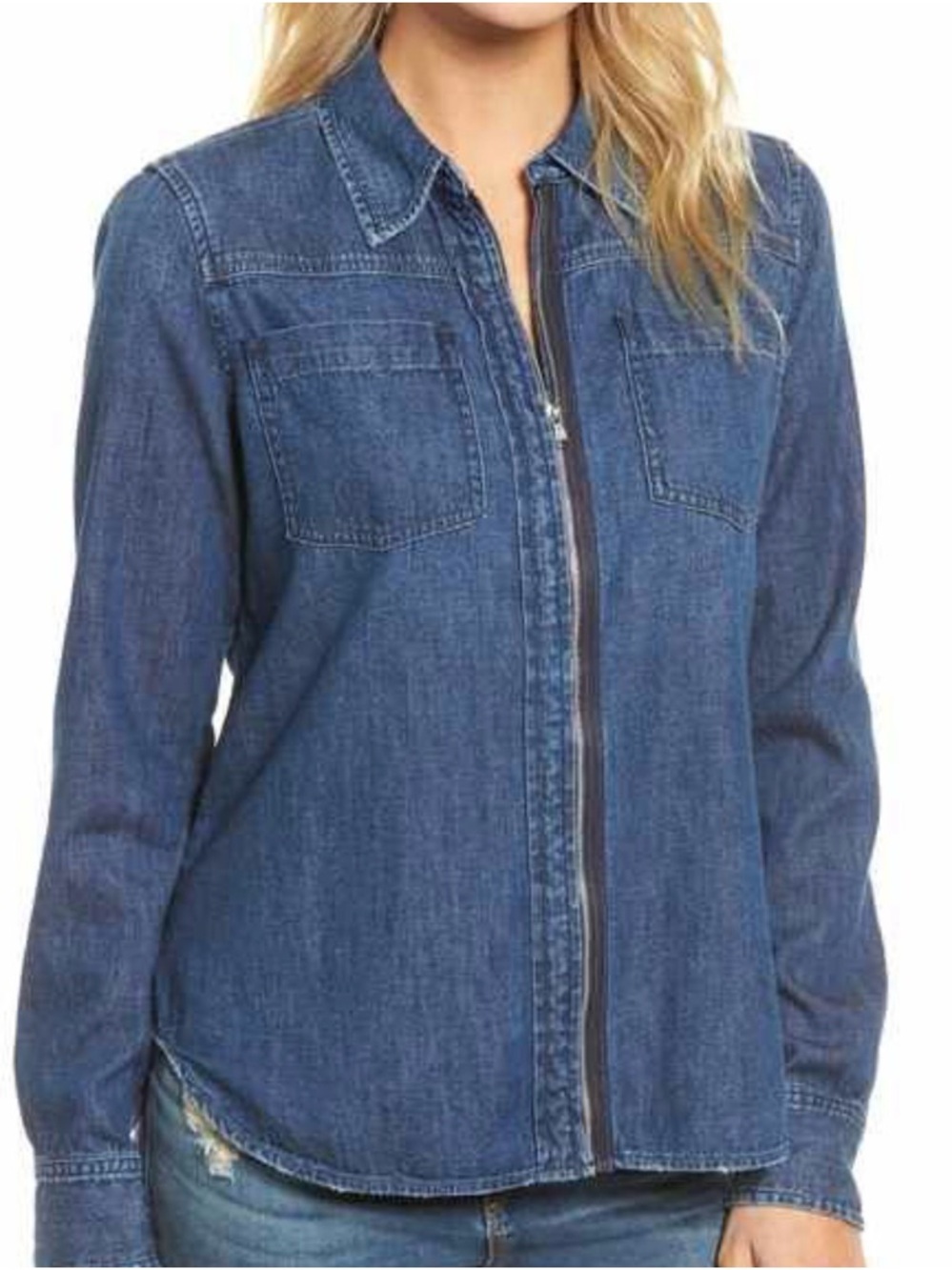 Ag Adriano Goldschmied Women's Dark Blue Denim Zip-Front Shirt